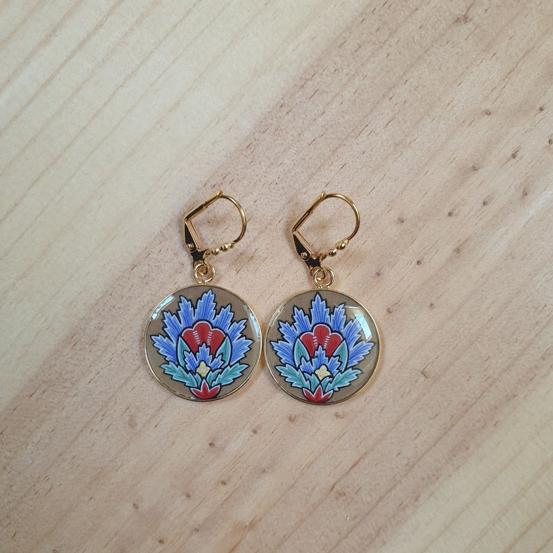 Blå orientalske blomster anheng øreringer