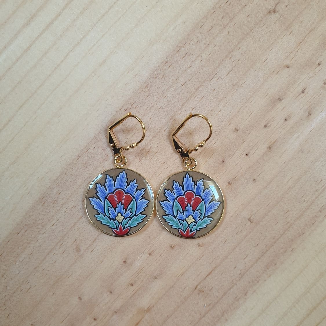 Blå orientalske blomster anheng øreringer