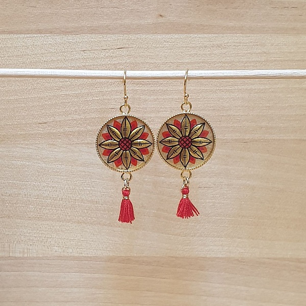 Gull/bl&aring; blomster&oslash;reringer med dr&aring;per