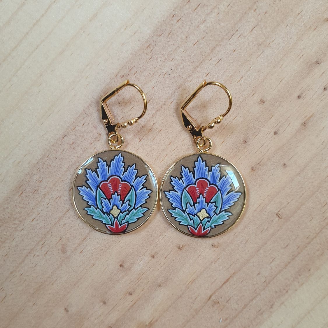 Blå orientalske blomster anheng øreringer