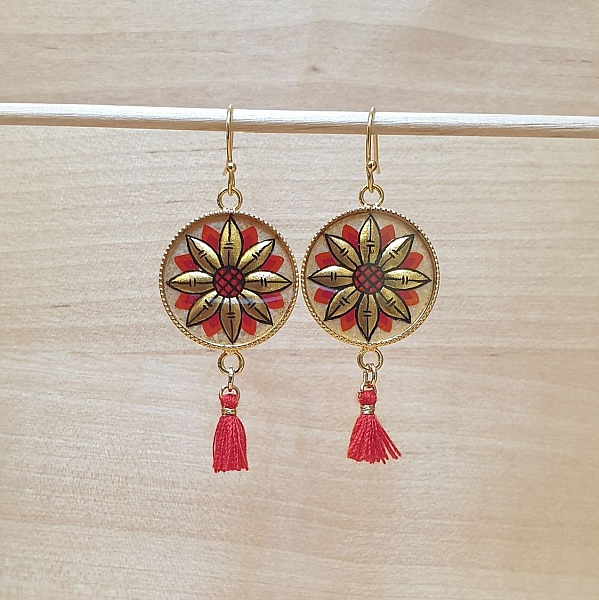 Gull/bl&aring; blomster&oslash;reringer med dr&aring;per