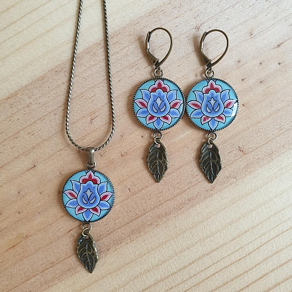 Blomsterdr&aring;pe&oslash;reringer gr&oslash;nn/bl&aring;/rosa