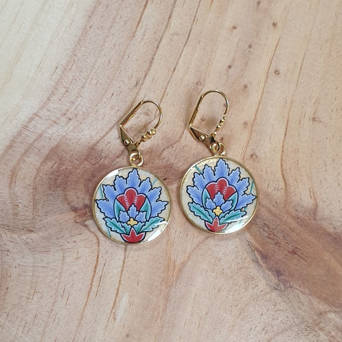 Blå orientalske blomster anheng øreringer