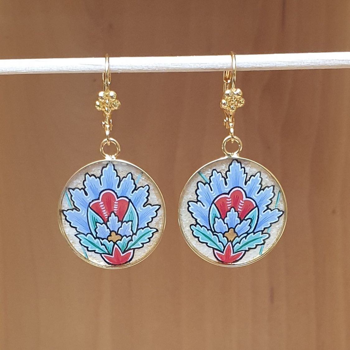 Blå orientalske blomster anheng øreringer