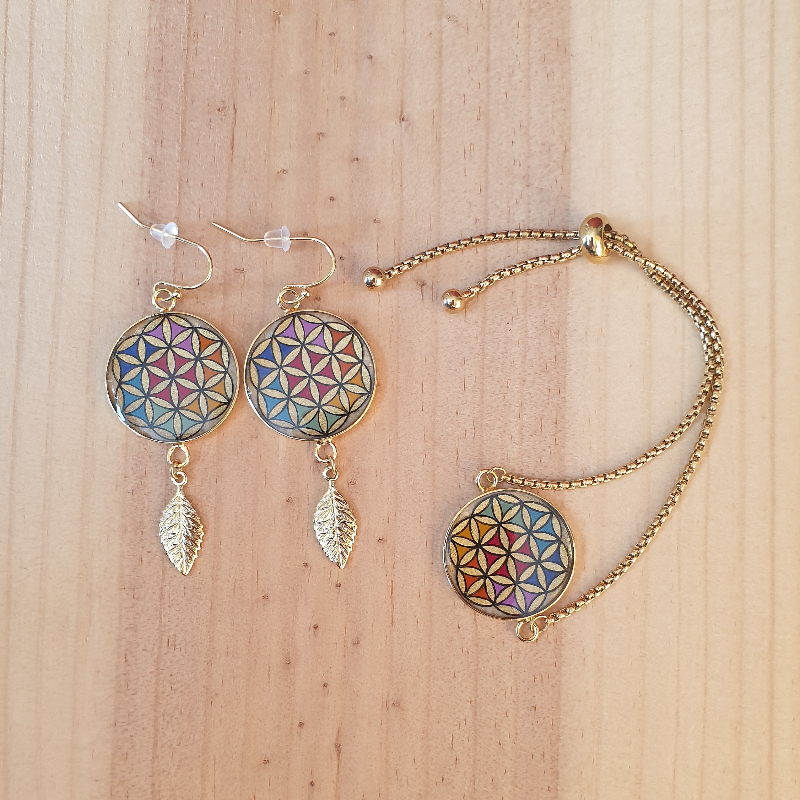 Bracelet fleur de vie or et couleurs