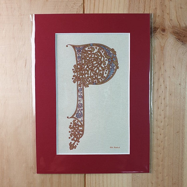 Belyst bokstav P i karolingisk stil