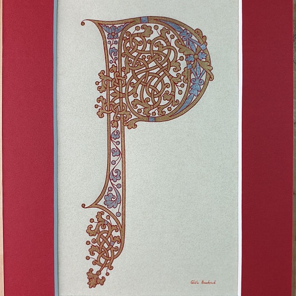 Belyst bokstav P i karolingisk stil