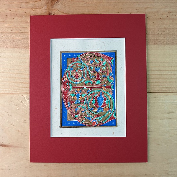 Illuminert bokstav E i tidlig gotisk stil