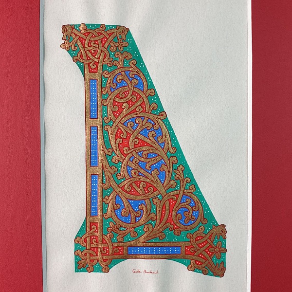 Belyst bokstav L i ottonsk stil