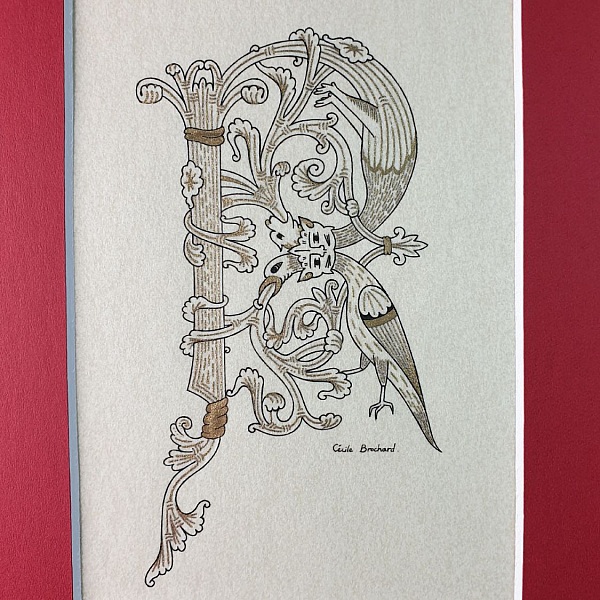 Belyst bokstav R i romansk stil