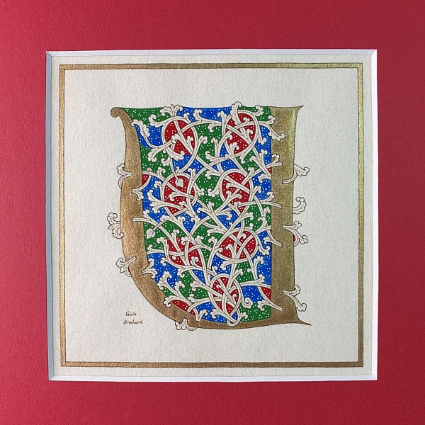 Opplyst bokstav U i romansk stil