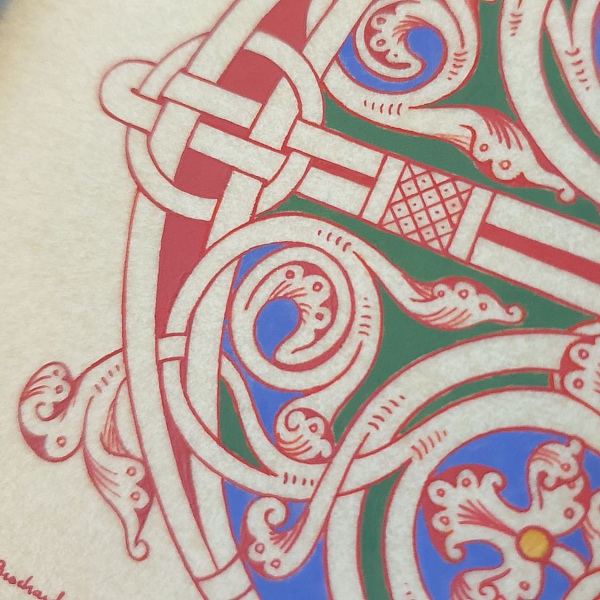 Lettre E enlumin&eacute;e style roman