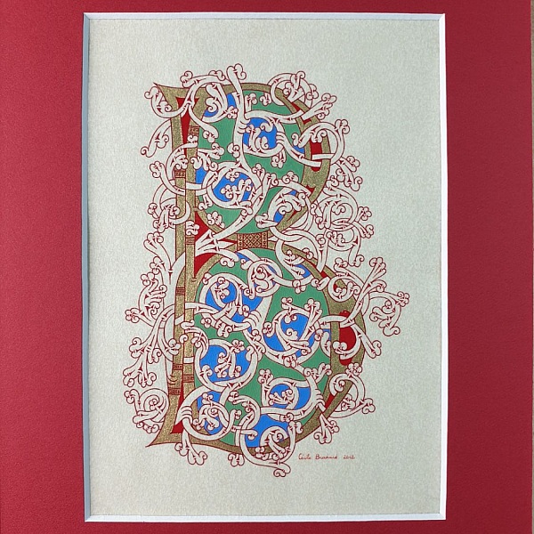 Opplyst bokstav B i romansk stil