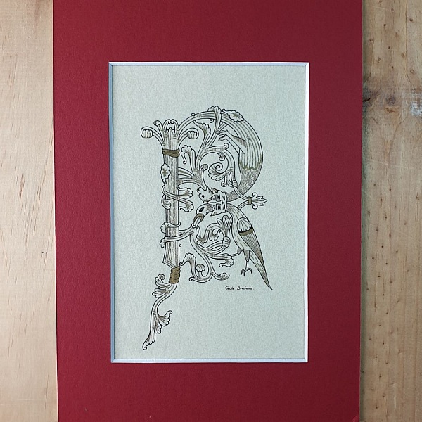 Belyst bokstav R i romansk stil