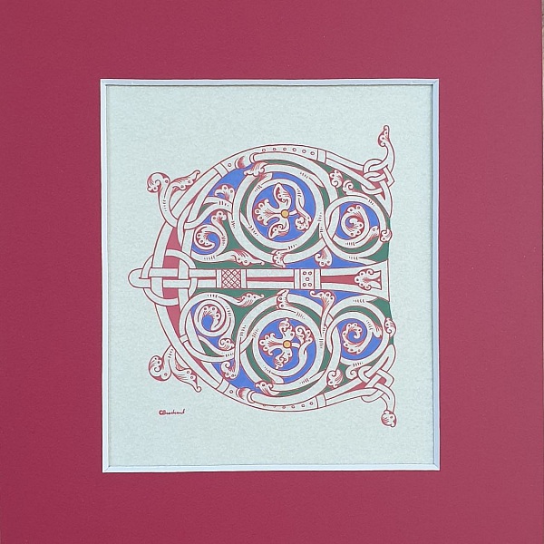 Lettre E enlumin&eacute;e style roman