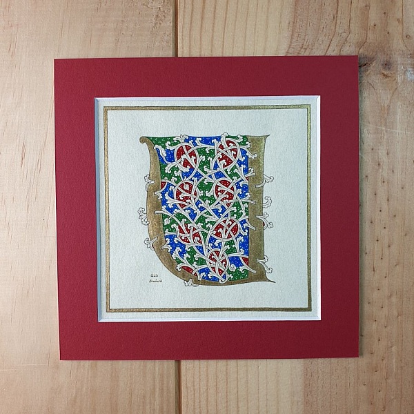 Opplyst bokstav U i romansk stil