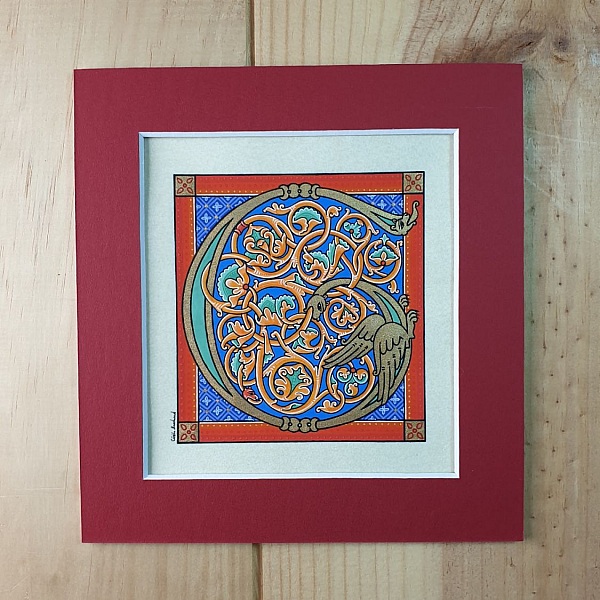 Belyst bokstav G i romansk stil