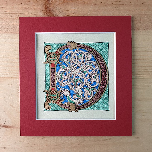 Belyst bokstav D i romansk stil