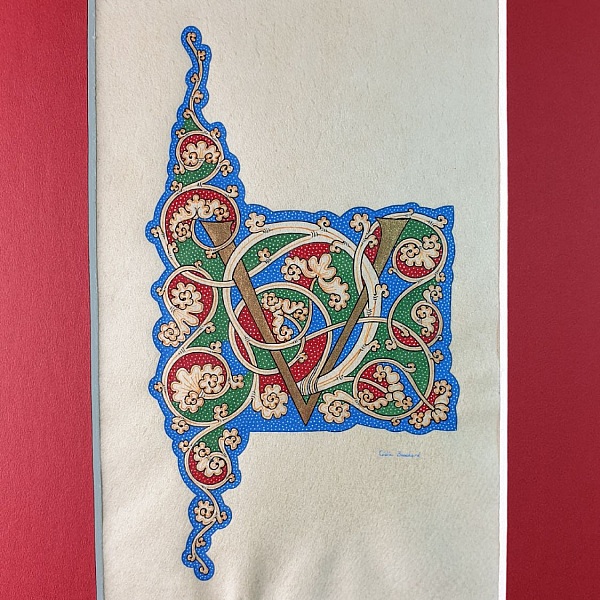 Opplyst bokstav V "hvit vinranke