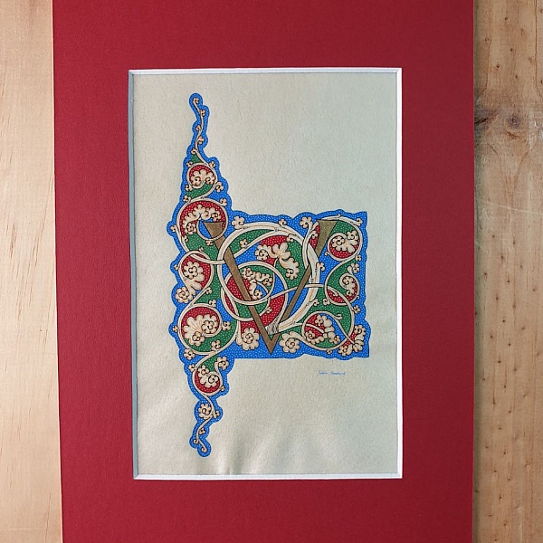 Opplyst bokstav V "hvit vinranke