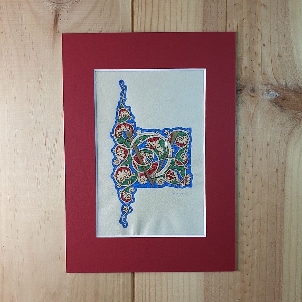 Opplyst bokstav V "hvit vinranke