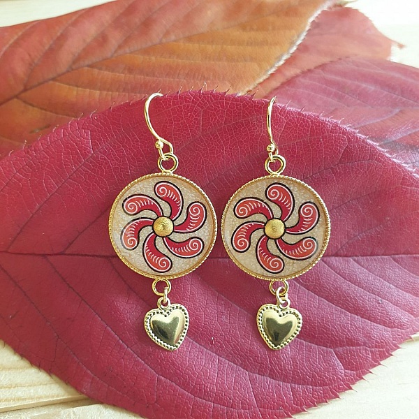 Parure enlumin&eacute;e virgules rouges et coeur dor&eacute;