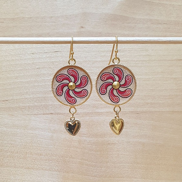 Parure enlumin&eacute;e virgules rouges et coeur dor&eacute;